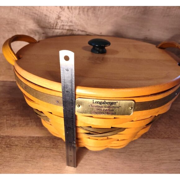 Longaberger Vintage Christmas Collection 1999 Edition Popcorn Basket W/ Lid & Ha - Picture 2 of 13